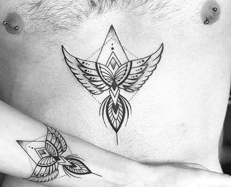 线条鸟纹身图案