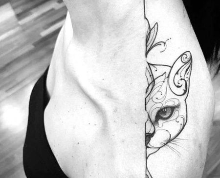 线条猫锁骨纹身图案