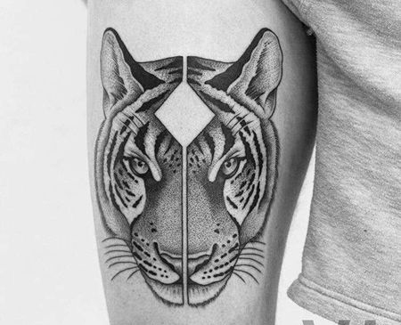 点刺大腿老虎纹身图案