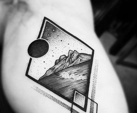 点刺几何侧腰山纹身图案