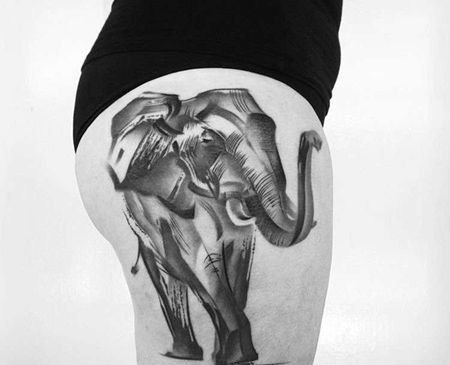 点线大腿大象纹身图案