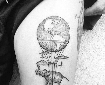 点刺大腿热气球大象纹身图案