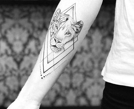 几何点线小臂纹身图案