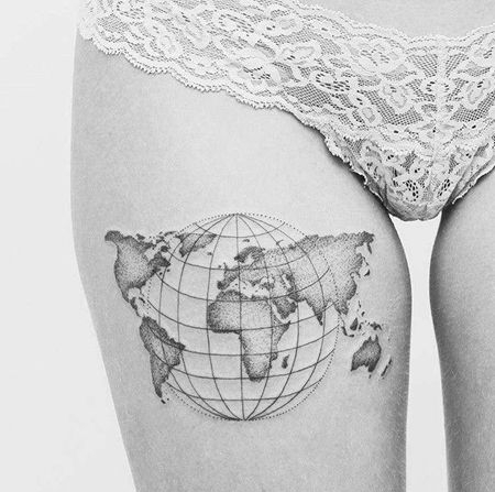 点刺几何大腿地图纹身图案