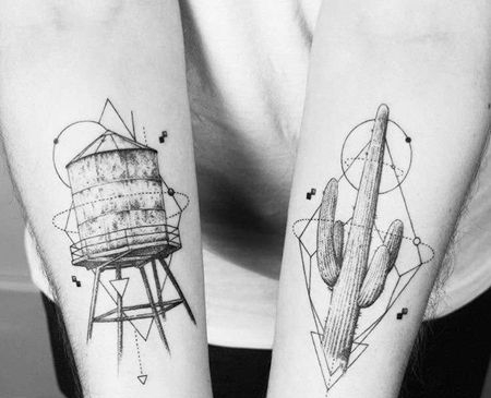 点线小臂仙人掌纹身图案