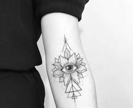 点线几何小臂眼睛纹身图案