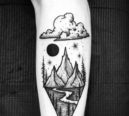 点线小腿山太阳纹身图案