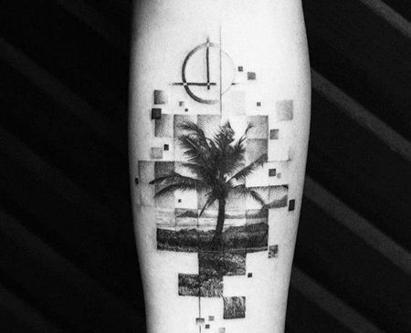 写实小臂椰子树纹身图案