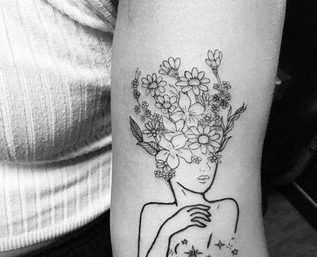 小清新小臂人像花卉纹身图案