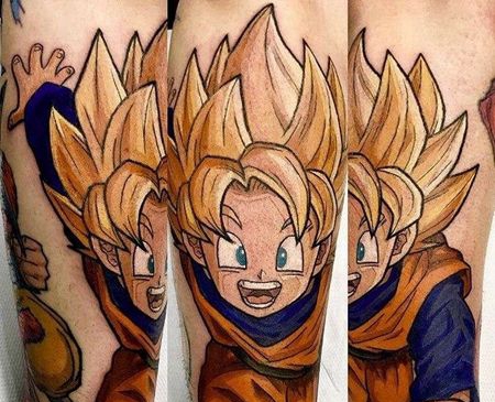 New School小腿七龙珠孙悟饭级超级赛亚人纹身图案