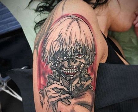 卡通大臂东京食尸鬼金木研纹身图案