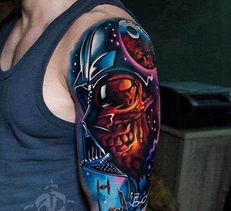 超写实大臂星球大战黑武士纹身图案