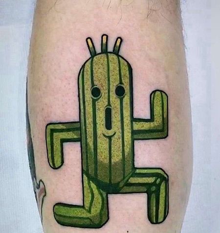 卡通小腿数码宝贝仙人掌纹身图案