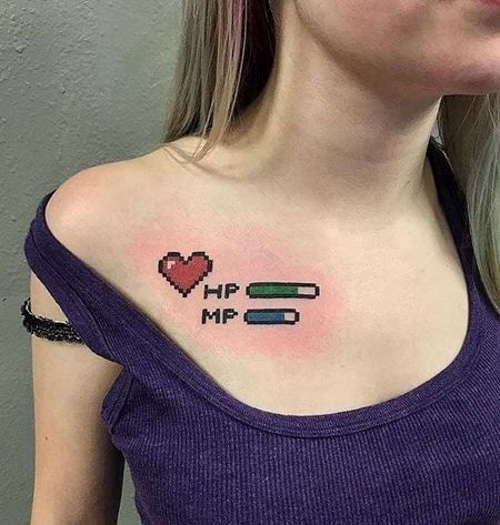 卡通锁骨像素心纹身图案