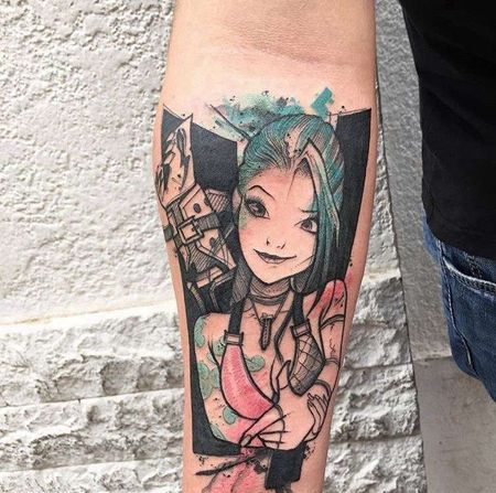 卡通小臂英雄联盟金克丝纹身图案