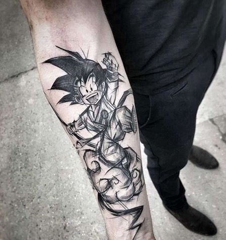 卡通线条小臂七龙珠孙悟空纹身图案