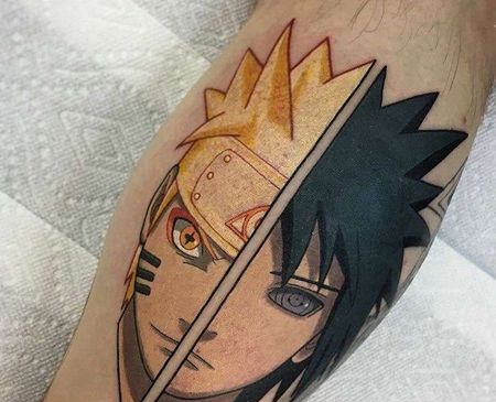 卡通小腿火影忍者佐助鸣人纹身图案