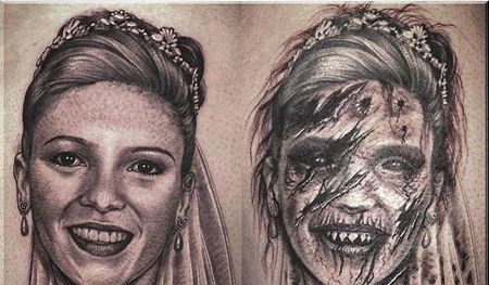 写实大腿人像僵尸纹身图案