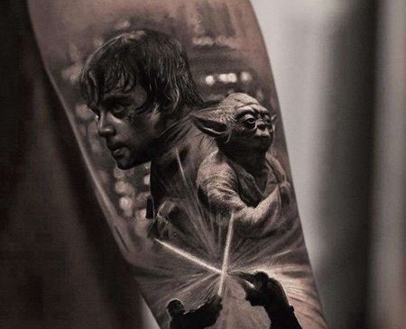 写实小臂星球大战尤达大师纹身图案