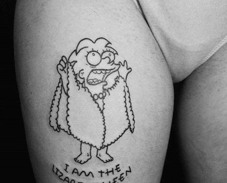 卡通小腿线条辛普森纹身图案