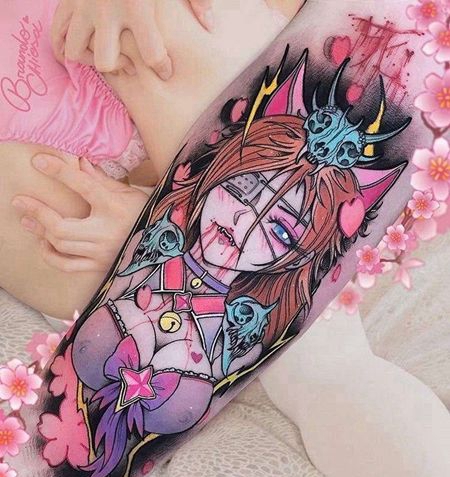 卡通小腿英雄联盟阿狸纹身图案