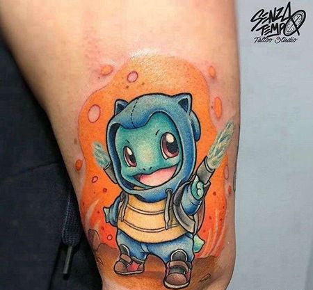 卡通小臂宠物小精灵杰尼龟纹身图案