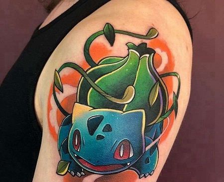 卡通大臂宠物小精灵妙蛙种子纹身图案