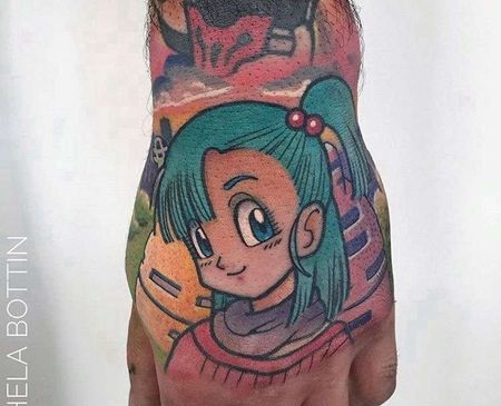 卡通七龙珠手背布尔玛纹身图案