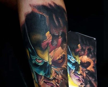 卡通小腿蝙蝠侠纹身图案