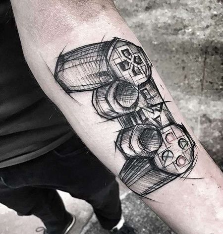 点线小臂游戏机纹身图案