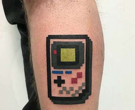 卡通小腿像素游戏机纹身图案