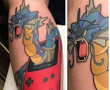 卡通小腿宠物小精灵暴鲤龙纹身图案