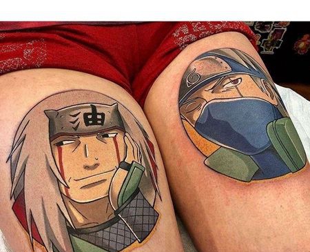 卡通大腿火影忍者自来也卡卡西纹身图案