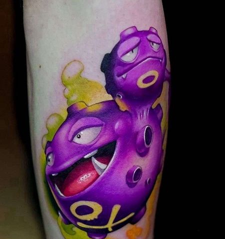 卡通大臂宠物小精灵双弹瓦斯纹身图案