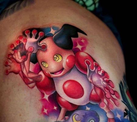 卡通大腿宠物小精灵魔人布偶纹身图案