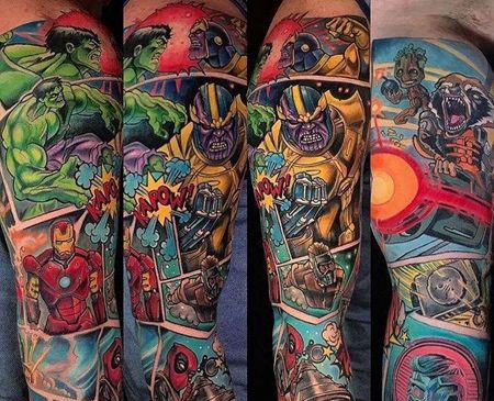 卡通小臂漫威钢铁侠蜘蛛侠灭霸纹身图案