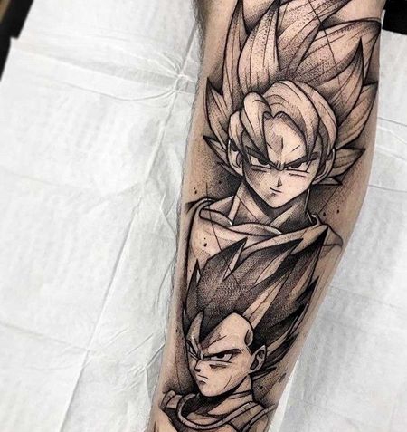 卡通点线小腿七龙珠孙悟空贝吉塔纹身图案