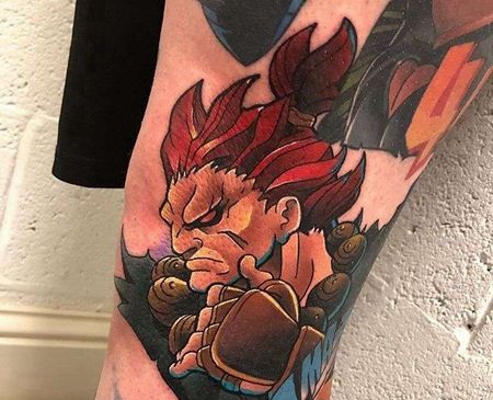 卡通大腿街头霸王豪鬼纹身图案