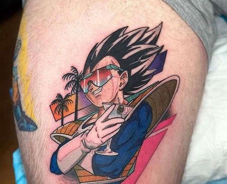 卡通大腿七龙珠贝吉塔纹身图案