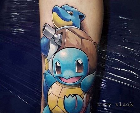 卡通小腿宠物小精灵杰尼龟纹身图案