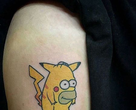 卡通小臂宠物小精灵皮卡丘辛普森纹身图案