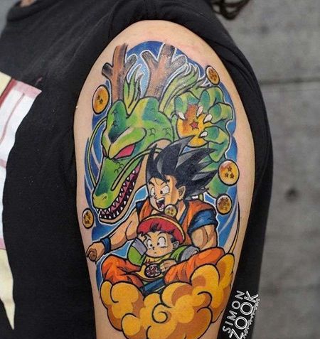 卡通小腿七龙珠孙悟空孙悟饭超级赛亚人纹身图案