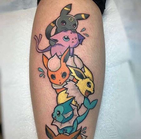 卡通小腿宠物小精灵伊布纹身图案