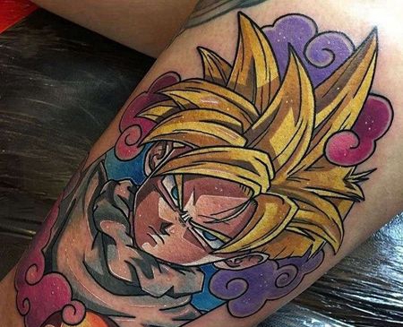 卡通小腿七龙珠超级赛亚人孙悟空纹身图案