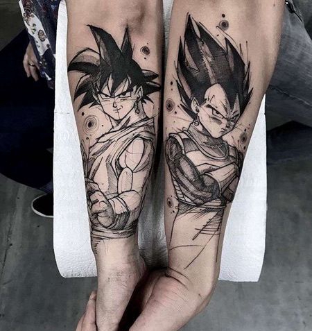 卡通点线小臂七龙珠孙悟空贝吉塔纹身图案