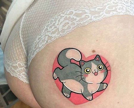 卡通大腿猫纹身图案