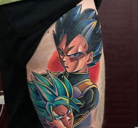 卡通大腿七龙珠孙悟空贝吉塔纹身图案