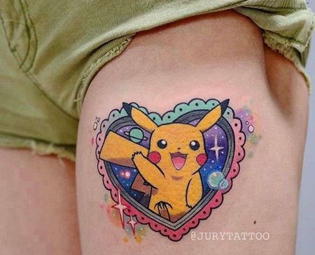卡通大腿神奇宝贝皮卡丘纹身图案