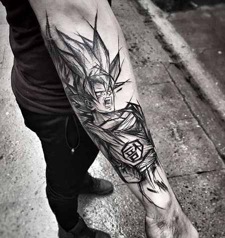 卡通点线小臂七龙珠孙悟空纹身图案