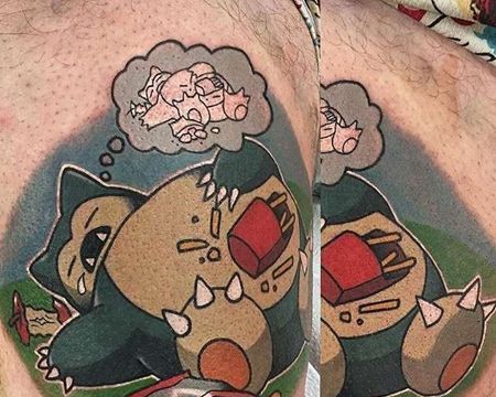卡通大腿神奇宝贝卡比兽纹身图案